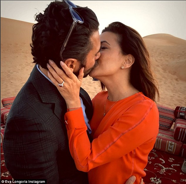 Happy news: Eva Longoria took to Instagram on Sunday to announce her engagement to boyfriend Jose Antonio Baston