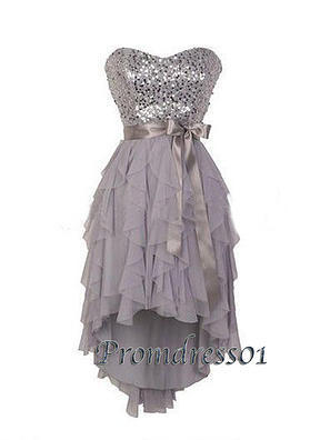 2015 high low grey chiffon prom dress