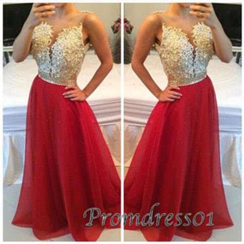 2015 elegant red chiffon prom dress