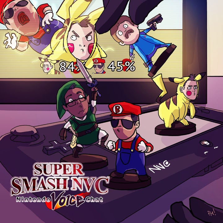 Supercharge your podcast feed with Nintendo Voice Chat. Art by Pandamusk.