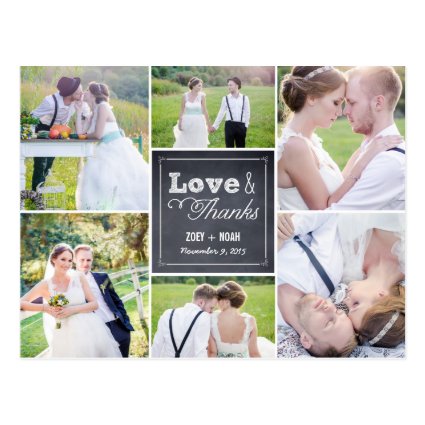 Chalked Collage Wedding Thank You Card Postcard