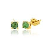 Gold Tone over Sterling Silver 4mm Round Emerald Stud Earrings