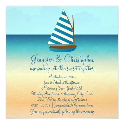 Blue and White Sailing Boat Wedding 5.25x5.25 Square Paper Invitation Card