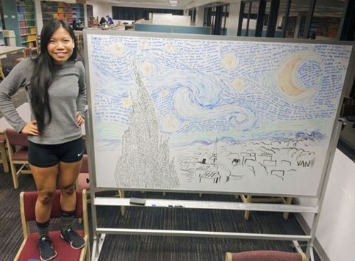 student turns her exam notes into starry night.