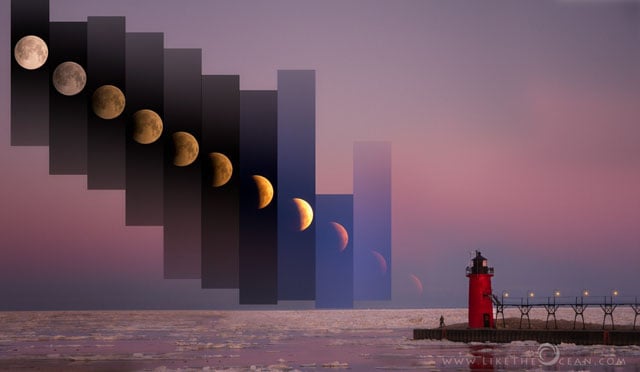 "Lunar Eclipse by the Lighthouse"