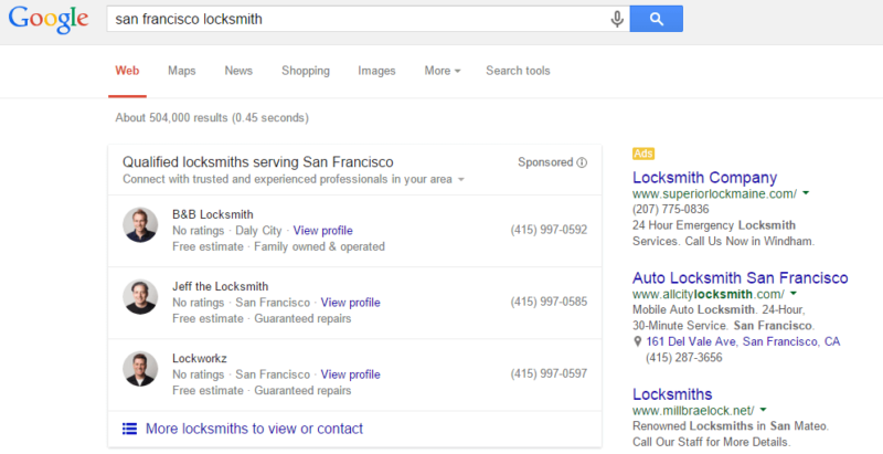 google home services ads test locksmith