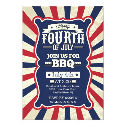 Vintage Stripe 4th of July Party 5" X 7" Invitation Card