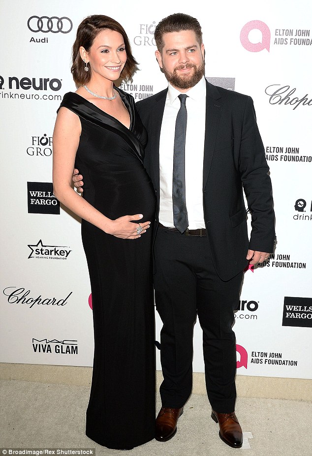 Congrats! Jack Osbourne, pictured with pregnant wife Lisa at an Oscars after party in February, has just celebrated 12 years of sobriety 