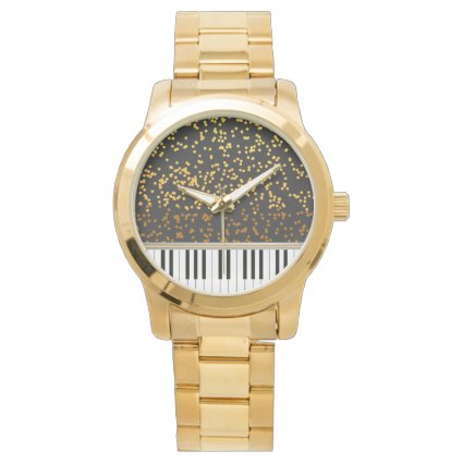 Piano Keys Gold Polka Dots Pattern Wrist Watches