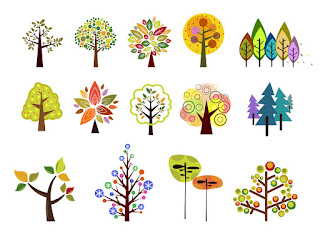 お洒落な樹木のクリップアート Trees vector illustration set イラスト素材