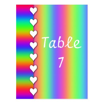 Rainbow Heart Striped Wedding Table Numbers Postcard