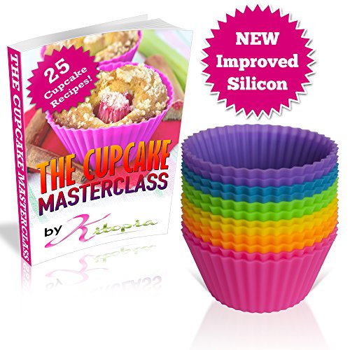 12 Premium Quality Silicone Baking Cups + 25 Recipe Ebook! - Silicone Muffin Molds - BPA Cupcake Liners!