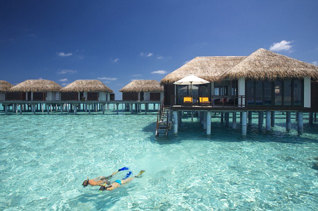 Swim for your supper: The room at Velassaru was a beautiful water bungalow with its own pool