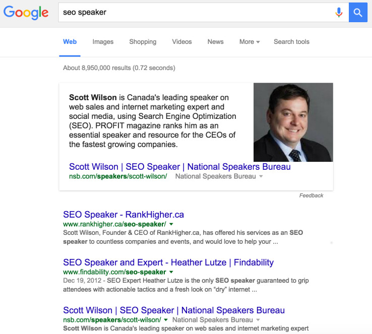Google search for "seo speaker"