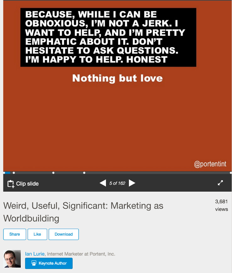 Ian Lurie's slides with extra text for the SlideShare audience