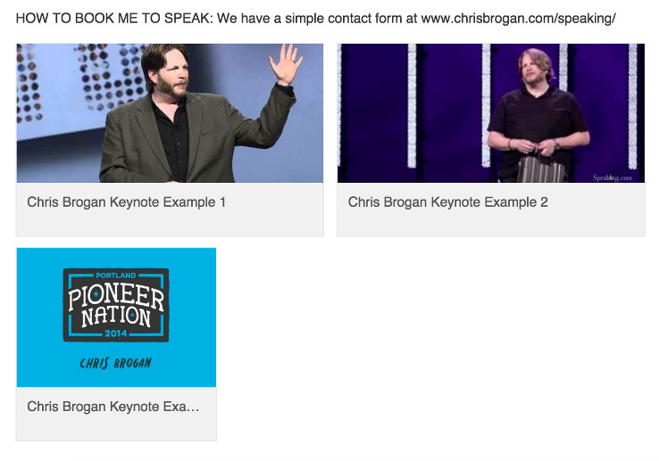 Chris Brogan's LinkedIn speaking section