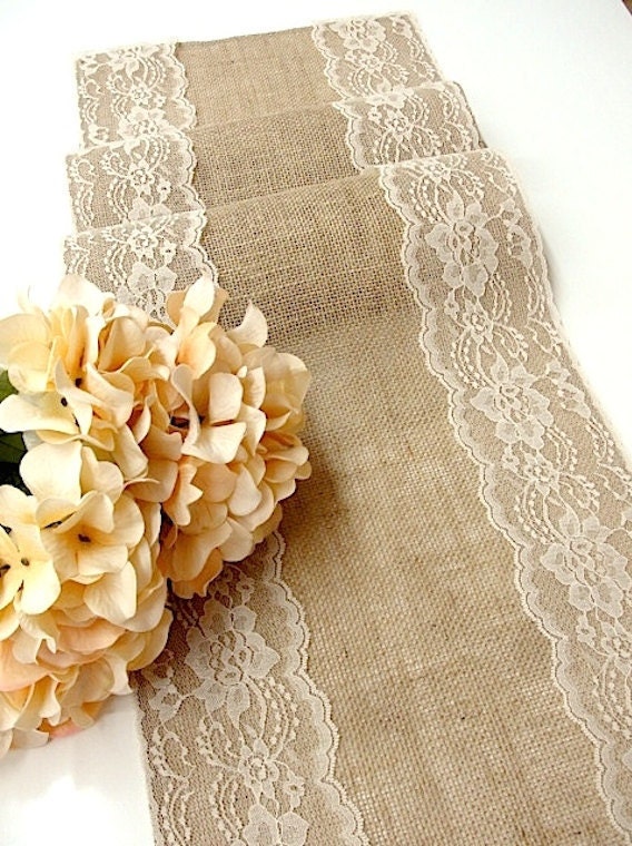Burlap and lace table runner - Wedding Table Runner Rustic Wedding table decor burlap and lace Wedding reception handmade party table decor