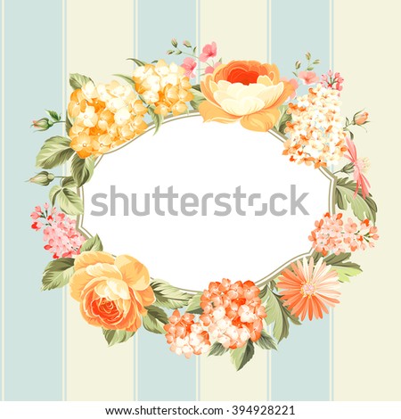 Luxurious vintage frame of color spring flower. Best greeting label. Vector illustration.