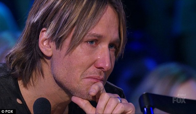 Getting emotional: Keith Urban cried during Kelly's touching performance of Piece By Piece