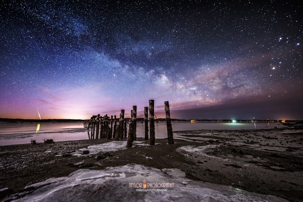 View larger. | A bright meteor, or fireball, at Sandy Point, Maine by Mike Taylor Photo