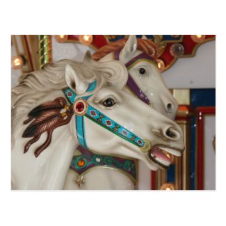 White carousel horse with blue bridle picture postcard