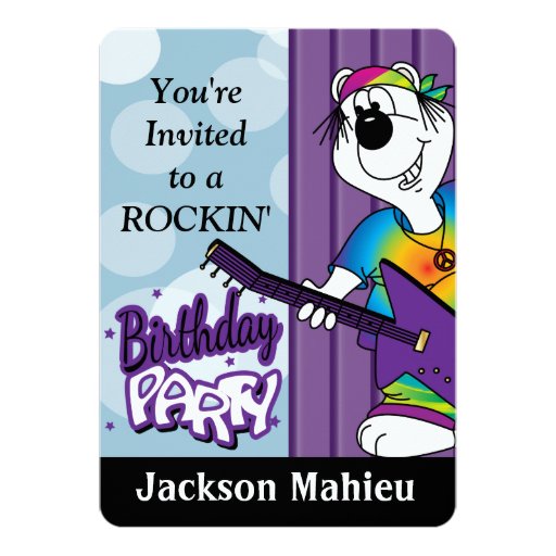 A Rockin Hippie Bear | Birthday 5x7 Paper Invitation Card