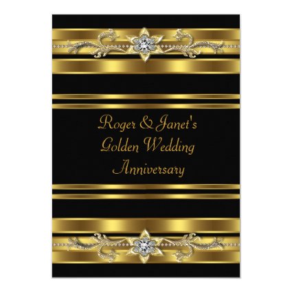Gold Diamonds Elegant 50th Wedding Anniversary 5x7 Paper Invitation Card