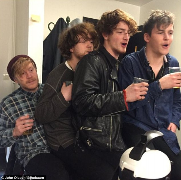Final laughs: John Olsson, of Stockholm punk band Psykofant, took what is believed to be the final photo of Viola Beach, in their shared dressing room in Norrkoping on Friday night