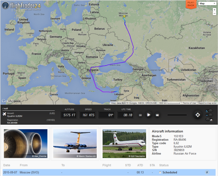Russian Air Force Il-62 to Syria via Bulgaria