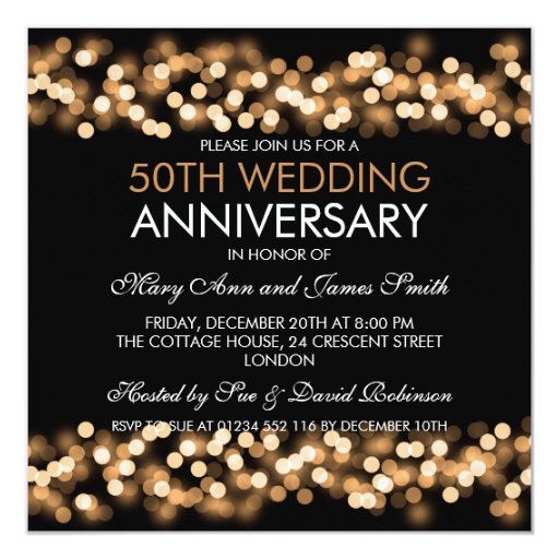 50th Wedding Anniversary Gold Hollywood Glam 5.25x5.25 Square Paper Invitation Card