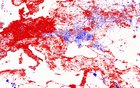 Increase (red) and decrease (blue) in illumination in Europe between 1992 and 2010 [740 x 469]