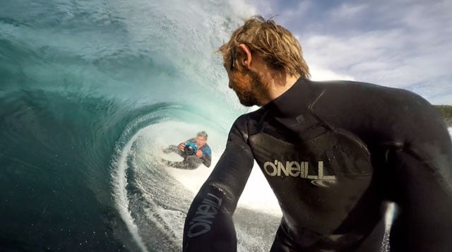 Leroy Bellet doing standard double tow surf photography.