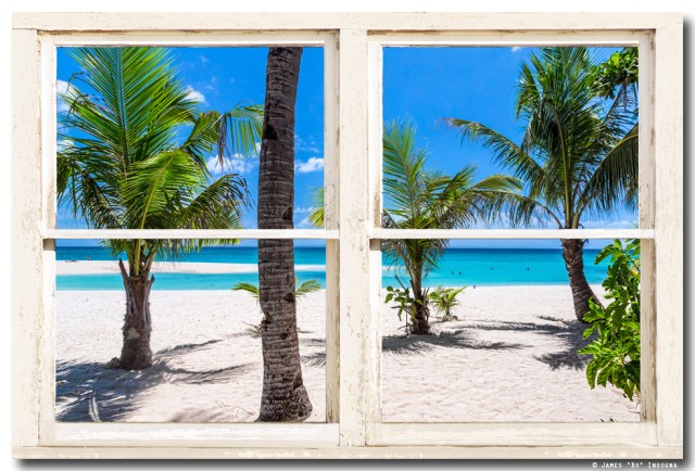 Tropical Island Rustic Window View