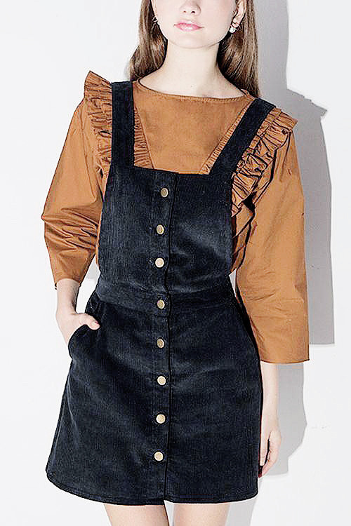 SUEDE DUNGAREE SKIRT