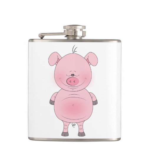 Cheerful Pink Pig Cartoon Hip Flask