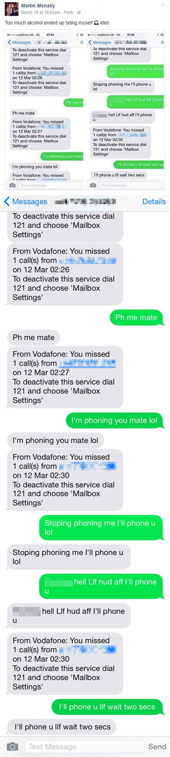 funny fail image drunk bro argues with himself all night via text