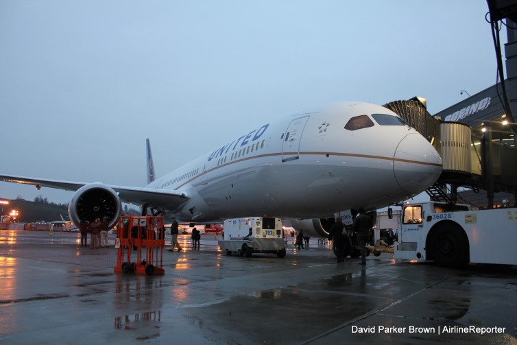 The United 787, sitting at Boeing Field
