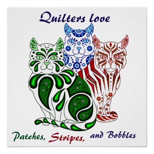 Cat kitten folk blue delft Patches/Stripes/Bobbles Poster