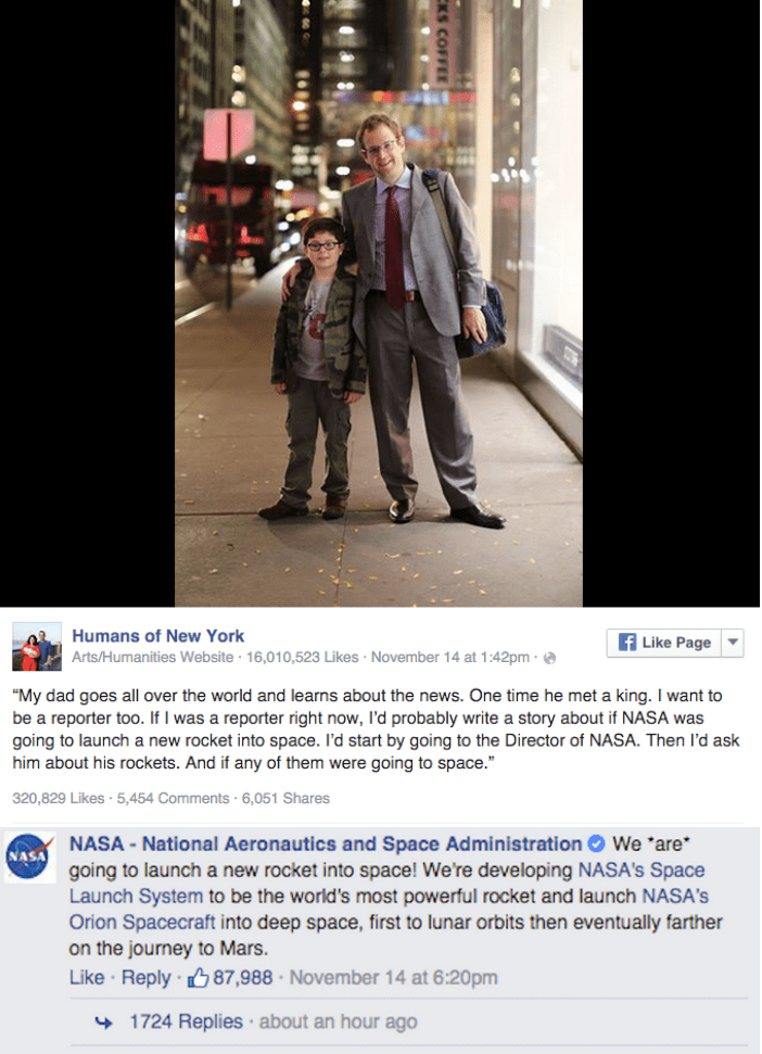facebook cute Human of New York posts gets response from NASA