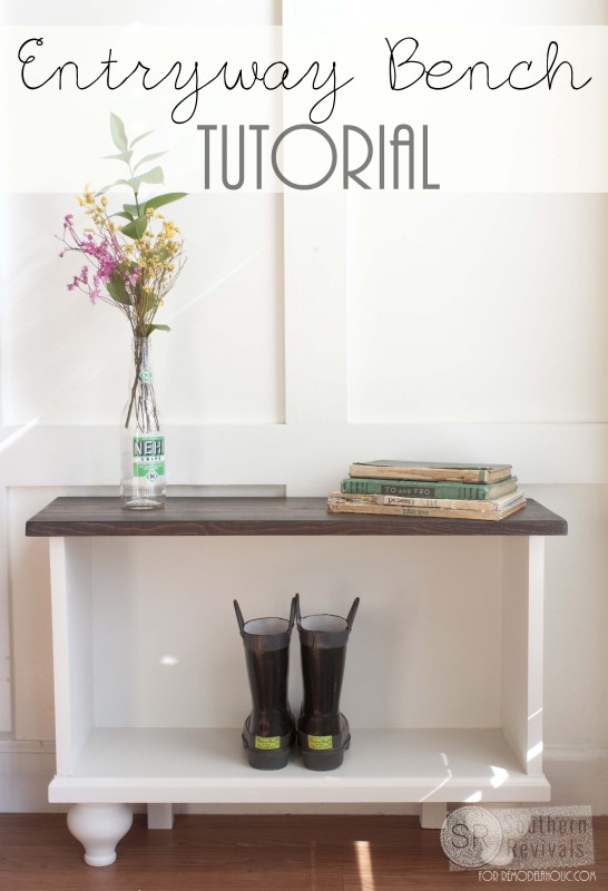 Create a shoe storage bench to sit under the coat hooks, from Remodelaholic. 