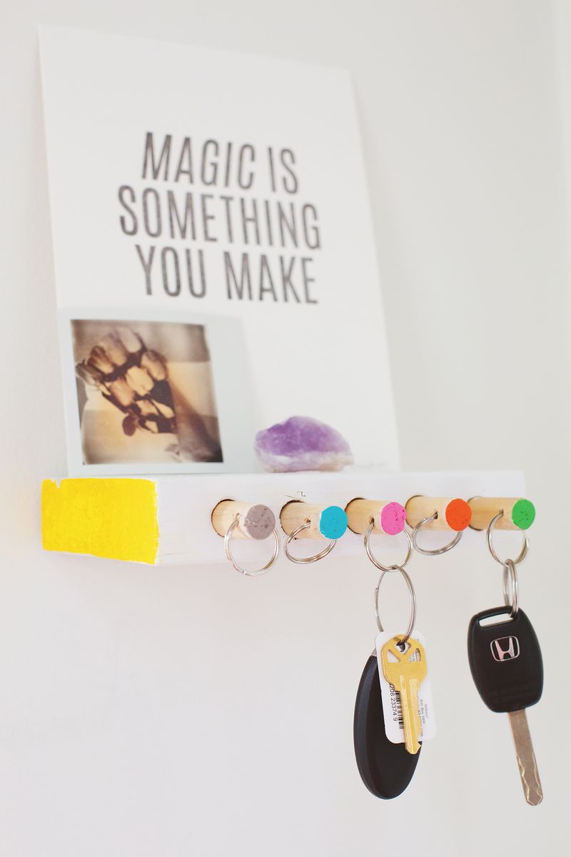 I love this simple and colorful key organizer, from A Beautiful Mess. 