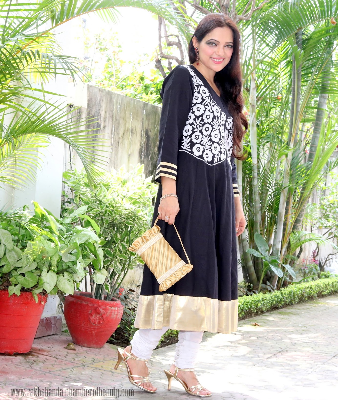Birthday lunch OOTD | Black & Gold Anarkali, Indian fashion Anarkali suit, OOTD, Indian fashion blogger, Chamber of Beauty