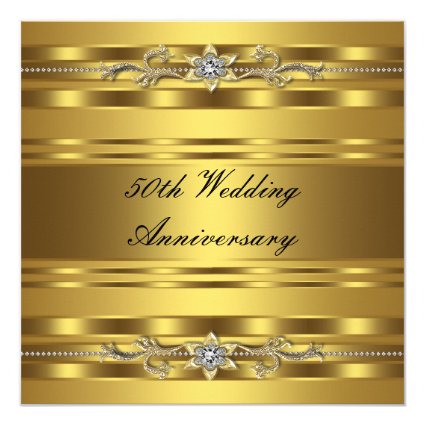 Elegant Gold Golden 50th Wedding Anniversary 5.25x5.25 Square Paper Invitation Card