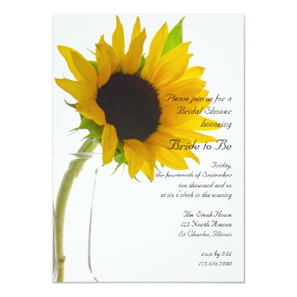 Sunflower on White Bridal Shower Invitation 5" X 7" Invitation Card