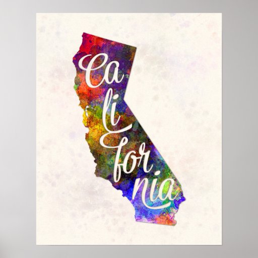 Californian U.S. State in watercolor text cut out Poster