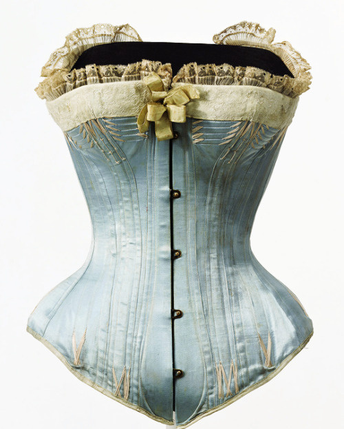 Blue silk satin corset c. 1880s