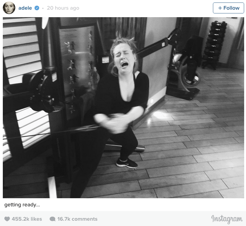 funny instagram image Adele shares her gym face