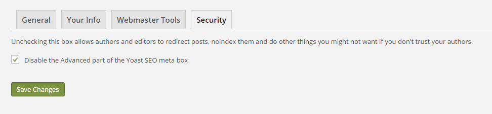 The "security" tab in General Yoast settings