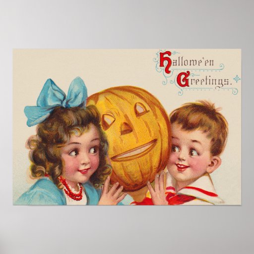 Children Smiling Jack O' Lantern Pumpkin Poster