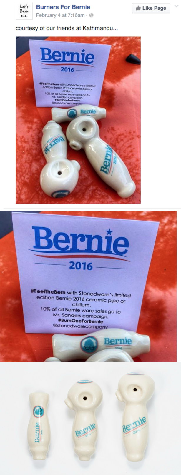 funny political image facebook group Burners for Bernie feel the burn pipe